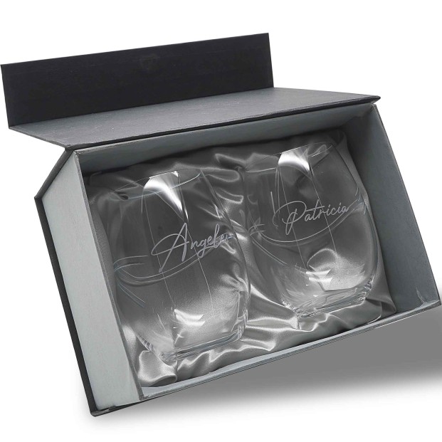 Set de 2 vasos bajos para whisky o agua - Colección CRISTALLIN-GRABADO - Grabación personalizada.