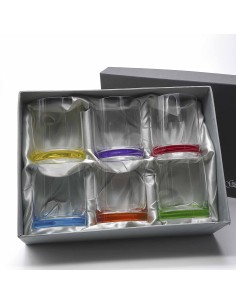 Set de 6 vasos bajos de cristal para whisky o agua - 6 colores - Colección CLASSIC.