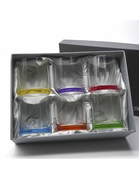 Set de 6 vasos bajos de cristal para whisky o agua - 6 colores - Colección CLASSIC.