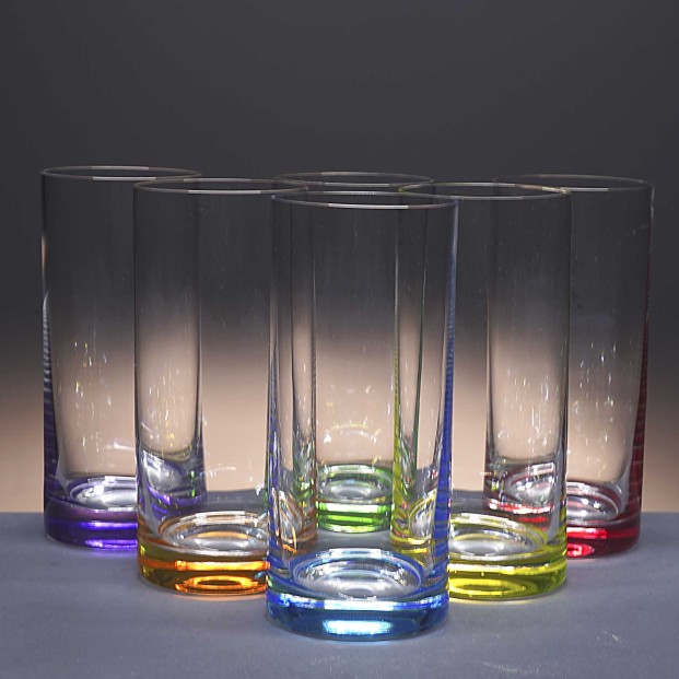 Set de 6 vasos altos de cristal para whisky o agua - 6 colores - Colección CLASSIC.