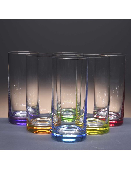Set de 6 vasos altos de cristal para whisky o agua - 6 colores - Colección CLASSIC.