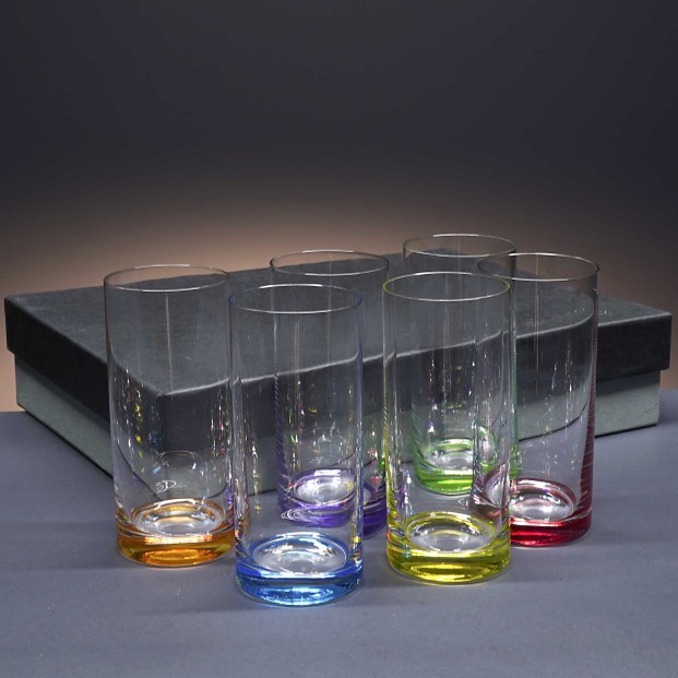 Set de 6 vasos altos de cristal para whisky o agua - 6 colores - Colección CLASSIC.