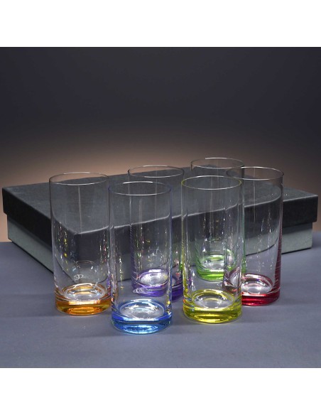 Set de 6 vasos altos de cristal para whisky o agua - 6 colores - Colección CLASSIC.