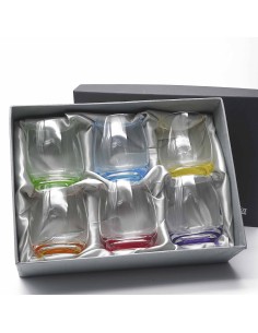 Set de 6 vasos bajos de cristal para whisky o agua - 6 colores - Colección COOL.