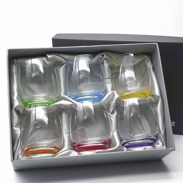 Set de 6 vasos bajos de cristal para whisky o agua - 6 colores - Colección COOL.