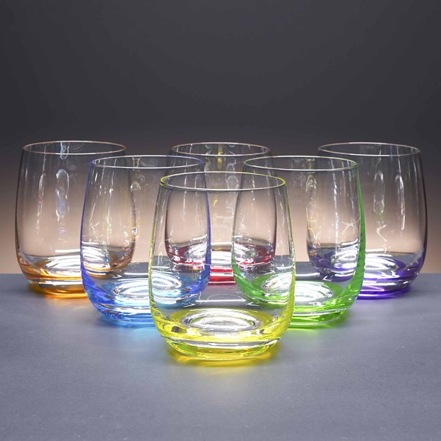 Set de 6 vasos bajos de cristal para whisky o agua - 6 colores - Colección COOL.