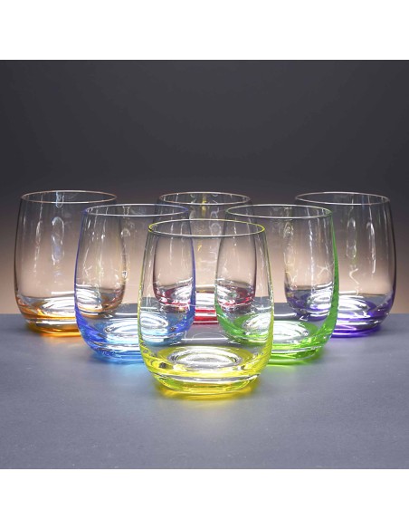 Set de 6 vasos bajos de cristal para whisky o agua - 6 colores - Colección COOL.
