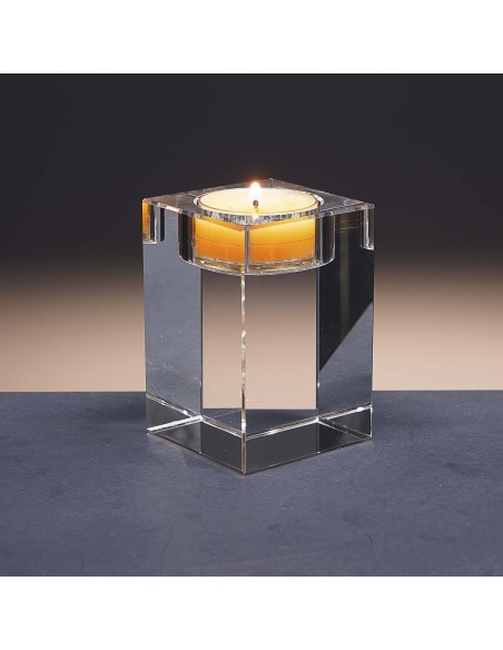 Candelabro de cristal - Portavela - Colección CUADRADO-TRANSPARENTE.